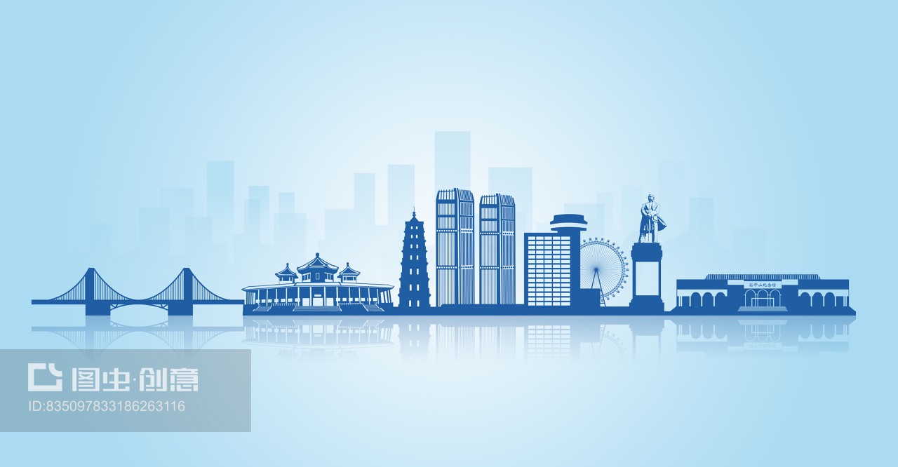 廣東省中山市地標(biāo)建筑剪影天際線背景素材